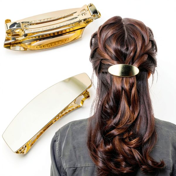 Gold Hair Barrette Vintage Metal Large Hair Clip-2