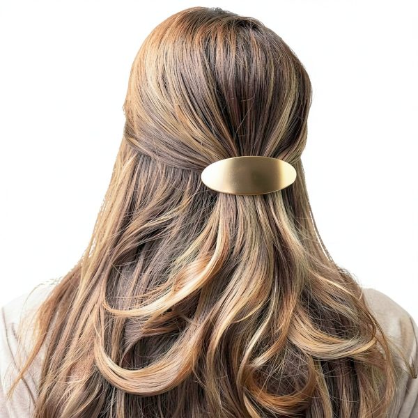 Gold Hair Barrette Vintage Metal Large Hair Clip-5