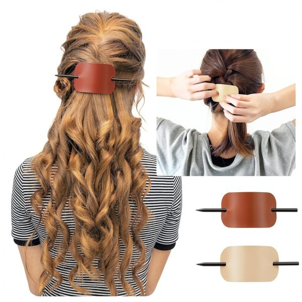 WILLBOND Faux Leather Hair Barrette Oval 4‑Piece Elegant-2