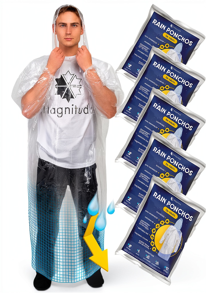 Installing Magnitudo Clear Plastic Raincoat for Men Unisex on a wooden desk