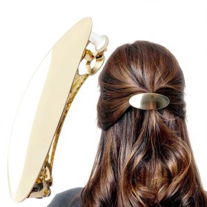 Gold Hair Barrette Vintage Metal Large Hair Clip-0