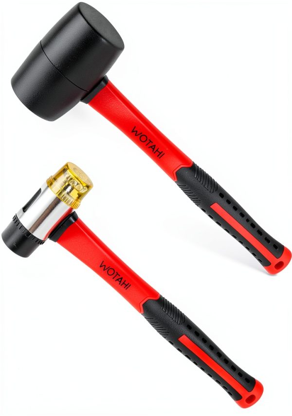 Hammer Set WOTAHI 2-Piece 16 oz Rubber Mallet & 35 mm Soft Hammer Red-0