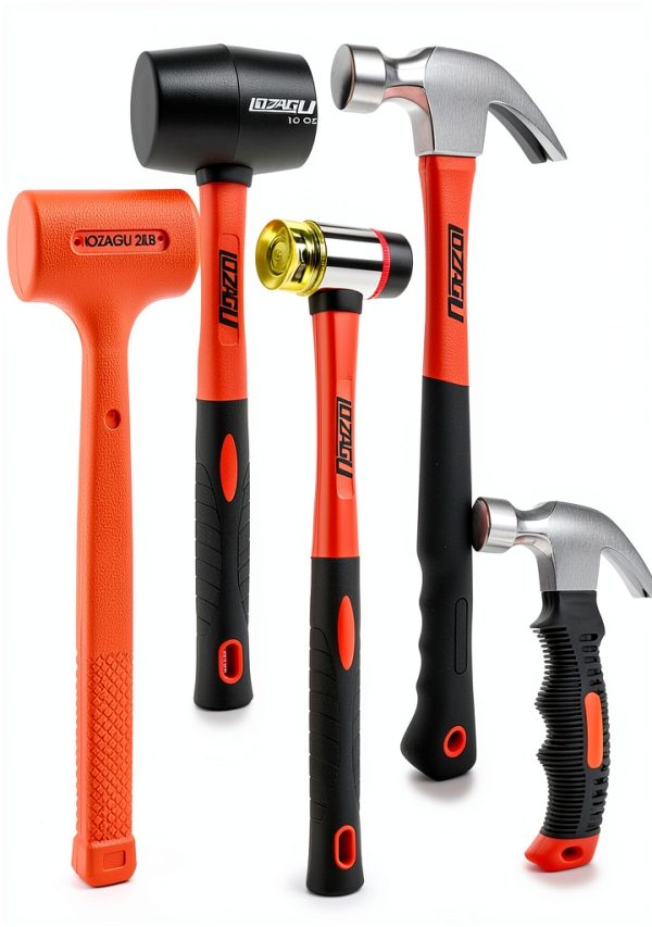 Hammer Set LOZAGU 5 Piece 2 LB Dead Blow and 16oz Claw Hammer Orange-0